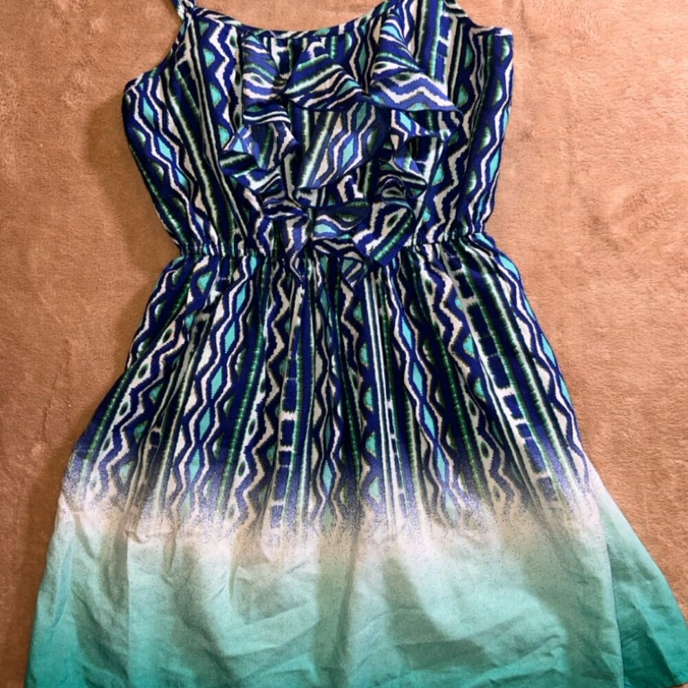 Sequin‎ Hearts Women Med Turquoise Lightweight Spaghetti Strap Ruffle Tunic Top